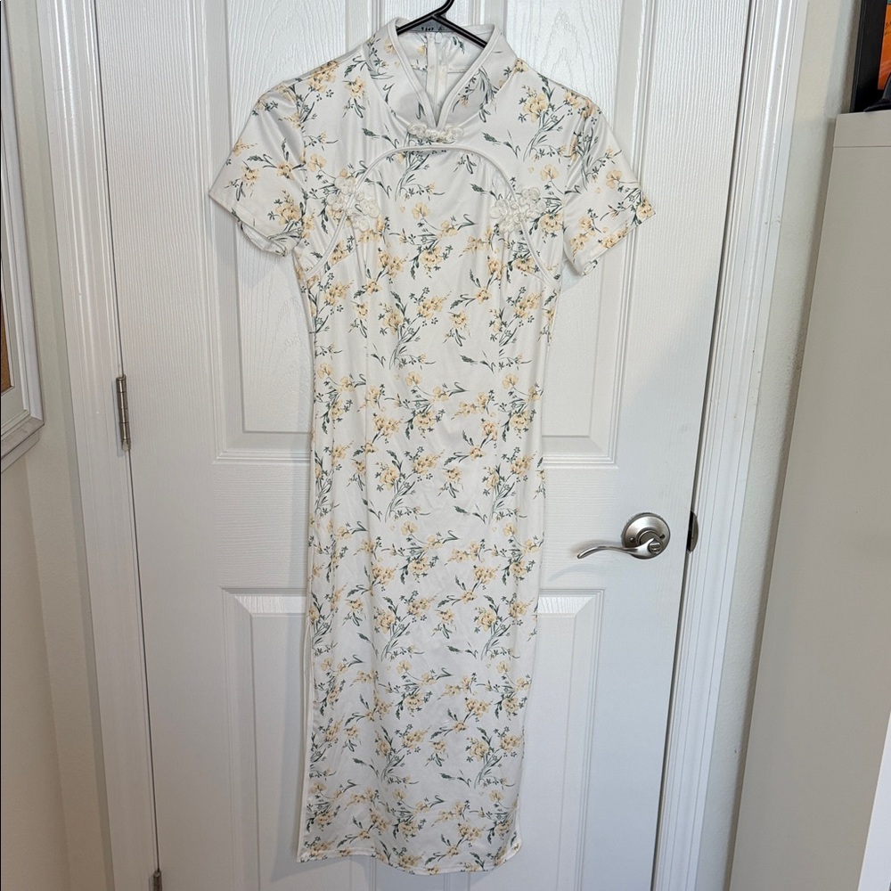 Vintage 90s Floral Cheongsam Cottagecore Dress